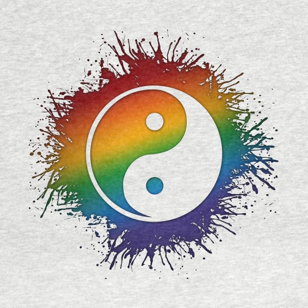 Paint Splatter LGBTQ Pride Rainbow Yin and Yang Symbol by LiveLoudGraphics